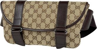Gucci Gg Canvas Beige Brown Gg Canvas Leather Fanny Pack Sling Bag (Pre-Owned)