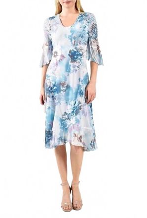 Komarov Bell Sleeve Dress In Aqua