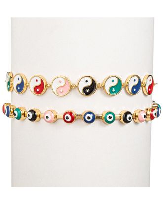 Eyecandy LA Eye Candy La The Luxe Collection Enamel Yin Yang & Evil Eye Set Cuff Bracelet