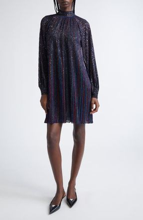 Missoni Sequin Stripe Long Sleeve Minidress in Blue Green And Burgundy Tones at Nordstrom, Size 6 Us