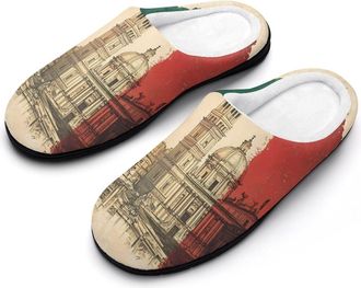 Generic Italian Flag Italy Building Mens House Slippers Memory Foam Washable Cotton Slip on Home Shoes