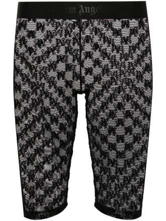 Palm Angels flocked-logo mesh cycling shorts - women - Polyamide/Elastane/Polyester/Elastane - M - Black