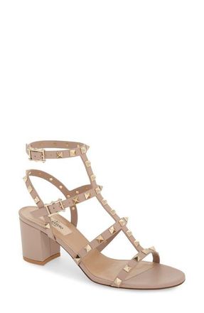 Valentino Garavani Rockstud Block Heel Sandal in Poudre at Nordstrom, Size 10.5Us