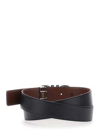 Ferragamo Mens Belt Reversible Leather Black-Brown Calf