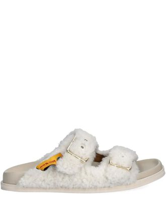 BOSS buckle fur-trimmed sandals - White