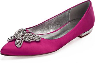 Generic Womens Wedding Flats Satin Bridal Pointed Toe Bridesmaids Shoes Prom Party Dress Flat 2Cm,Rose red,10 UK