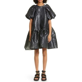 Cecilie Bahnsen Alexa Puff Sleeve Jacquard Babydoll Dress in Black at Nordstrom, Size 2 Us