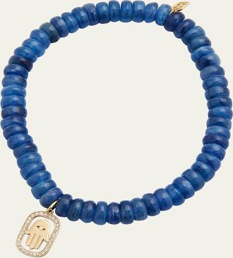 Sydney Evan Diamond Hamsa Charm on Blue Kyanite Rondelle Bracelet