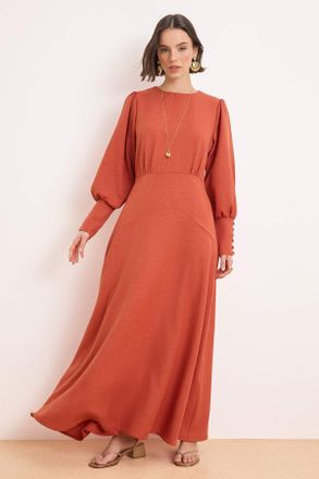 Trendyol Modest Dames Bruin Effen Maxi Lang Casual Skater Modest Jurken