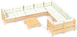 vidaXL Muebles De Jard&iacute;n 10 Piezas Y Cojines Madera De Pino Crema Vidaxl