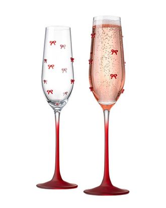 Godinger Set Of 2 Red Bow Champagne Glass