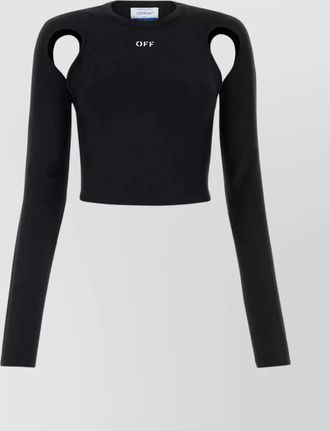 Off-white logo-print cutout long-sleeve cropped top