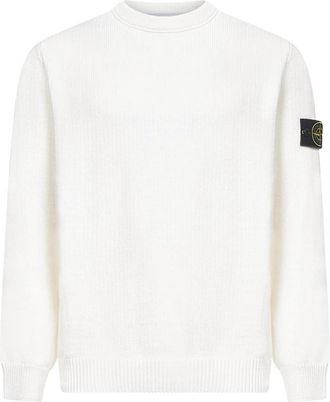 Stone Island Witte Vissers Ribgebreide Trui - Heren - Ronde hals truien - Wit - XL - Katoen - Truien & Vesten