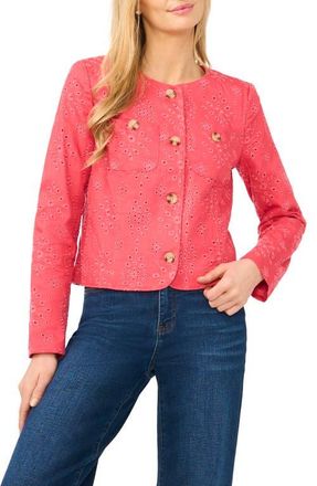 CeCe by Cynthia Steffe Eyelet Crop Jacket in Claret Red at Nordstrom, Size 12