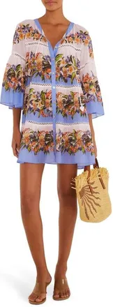 Farm Rio Stripes Cotton High-Low Cover-Up Dress in Hilo Stripes Light Blue at Nordstrom, Size X-Small