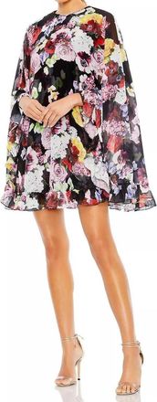 Mac Duggal Floral Cape Mini Dress In Black