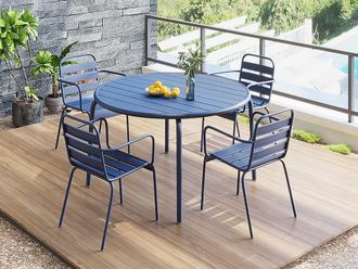 Vente-Unique Sala da pranzo da giardino 1 tavolo + 4 poltrone impilabili D.110 cm in Metallo Blu notte - MIRMANDE