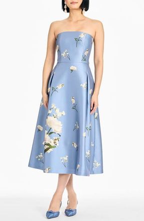 Sachin & Babi Shay Strapless Midi Dress in Twilight Roses at Nordstrom, Size 14