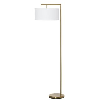 HOMCOM Floor Lamp - Modern Standing Light with Linen Lampshade - Round Base for Living Room - Bedroom - Dining Room - Gold and White Lampshade Room Be