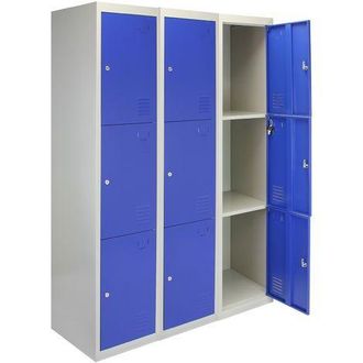 MonsterShop Monster Racking - Monstershop - 3 Taquillas Met&aacute;licas Para Montar Con 3 Puertas Azules 45x114x180cm Con Estantes Llaves Imanes Portatarjetas Nombre Ca