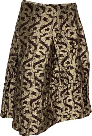 Dries Van Noten Brocade Pleated Midi Skirt in Gold Polyester