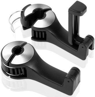 No Brand Gancho Para Reposacabezas De Coche - Soporte Multifuncional Para Tel&eacute;fono - Giratorio Y Ajustable - Plateado - Soporte Para Bolsos Y Mochilas - Apto P
