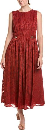 Anne Klein Pleated Neckline A-Line Midi Dress