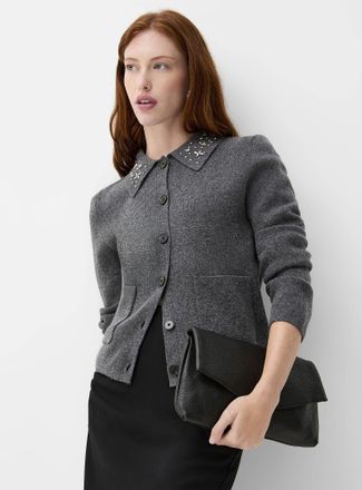 Contemporaine Womens Jewel Polo Shirt-collar cardigan