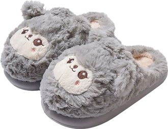 Generic Fuzzy Sheep Slippers for Women Cute Warm Comfy Winter Home Slippers Ladies Comfortable Memory Foam House Shoes (Grey, 42)
