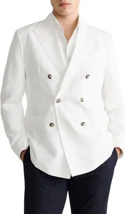 Mango Slim Fit Linen Blend Suit Jacket in White at Nordstrom, Size 42