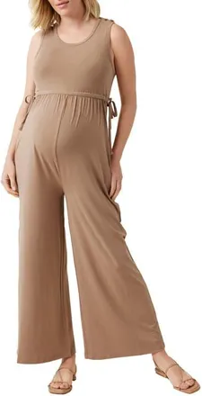 Ingrid & Isabel Wide Leg Maternity Jumpsuit in Latte at Nordstrom, Size X-Small