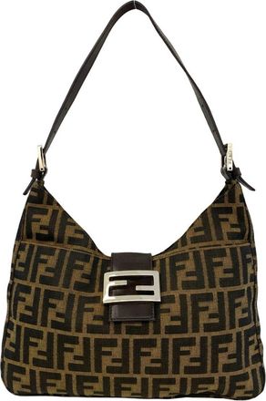 Fendi Black Brown Canvas Leather Shoulder Bag Tote Bag (Pre-Owned)