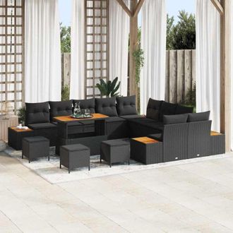 vidaXL Conjunto De Sof&aacute; De Jard&iacute;n Con Coj&iacute;n 14 Pcs Negro Polirat&aacute;n Vidaxl