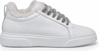 Eleventy White Rounded Toe Plush Interior Leather Sneakers