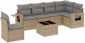 vidaXL Vidaxl - Set Sof&aacute;s De Jard&iacute;n 7 Piezas Y Cojines Rat&aacute;n Sint&eacute;tico Beige