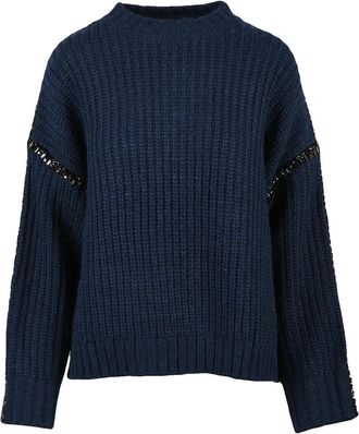 Essentiel Chunky Knit Oversized Sweater with Detachable Collar and Sequin Trims