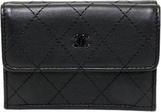 Chanel Pre-owned Vintage Tri-Fold Portemonnee - Dames - Vintage Accessoires - Zwart - ONE Size - Leer - Vintage
