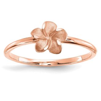 Diamond2Deal 14k Rose Gold Brushed & Polished Diamond-Cut Plumeria Ring