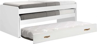 Muemue Cama Triple Aglomerado Blanco Con Somieres Y Colchones 105x200cm