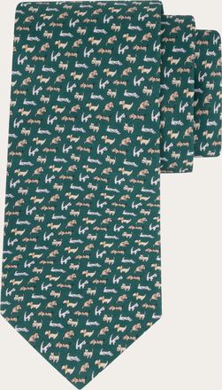 Ferragamo Uomo Cravatta in seta stampa Dogs Verde