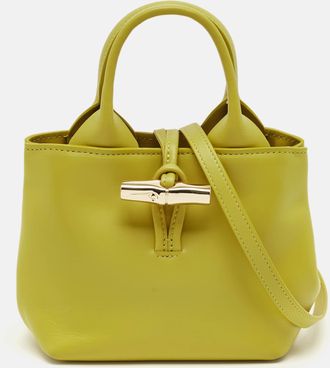 Longchamp Le Roseau Green Leather Tote Bag
