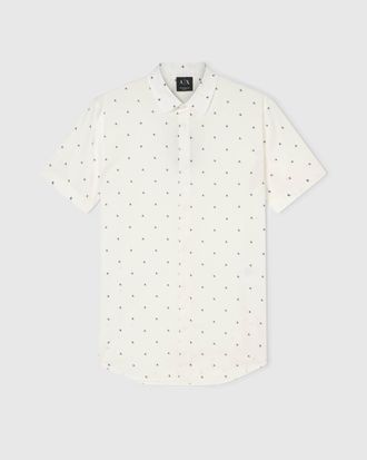 A|X Armani Exchange Mens F0198 Short Sleeve Shirt in Ivory Cotton - Size Medium