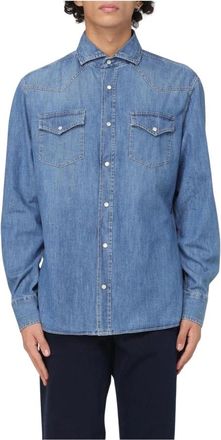 Brunello Cucinelli Heren, Overhemden, Blauw, Maat: L Denim