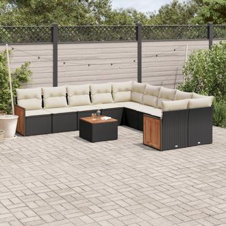 vidaXL Set De Sof&aacute;s De Jard&iacute;n 11 Pzas Y Cojines Rat&aacute;n Sint&eacute;tico Negro Vidaxl