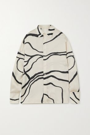 Bouguessa Camicia In Twill Di Raso Stampato Petra - Bianco