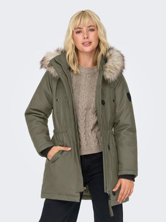 Only Parka ONLY ONLIRIS FUR WINTER PARKA LIFE CC OTW, Damen, Gr. M, beige (stone gray detail:nature fur), Web, Obermaterial: 100% Polyester, unifarben, reg