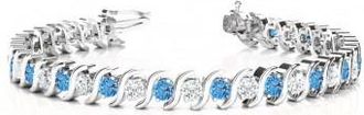 Allurez Blue Topaz Tennis S Link Bracelet 14k White Gold (4.00ct)