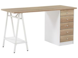 Beliani Escritorio marr&oacute;n blanco 140 cm 60 cm con almacenaje
