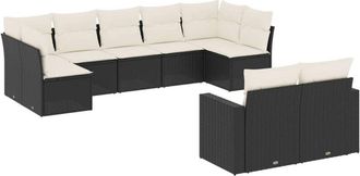 vidaXL Set De Sof&aacute;s De Jard&iacute;n 8 Piezas Y Cojines Rat&aacute;n Sint&eacute;tico Negro Vidaxl