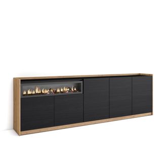 Skraut Home Skraut Home - Aparadores Para Sal&oacute;n, 260x37x80cm, 5 Puertas, Chimenea El&eacute;ctrica, Negro Y Roble